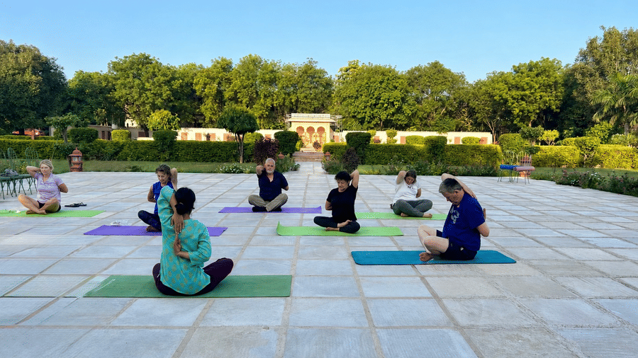 Morning yoga in the palace garden-Resorts Near Delhi