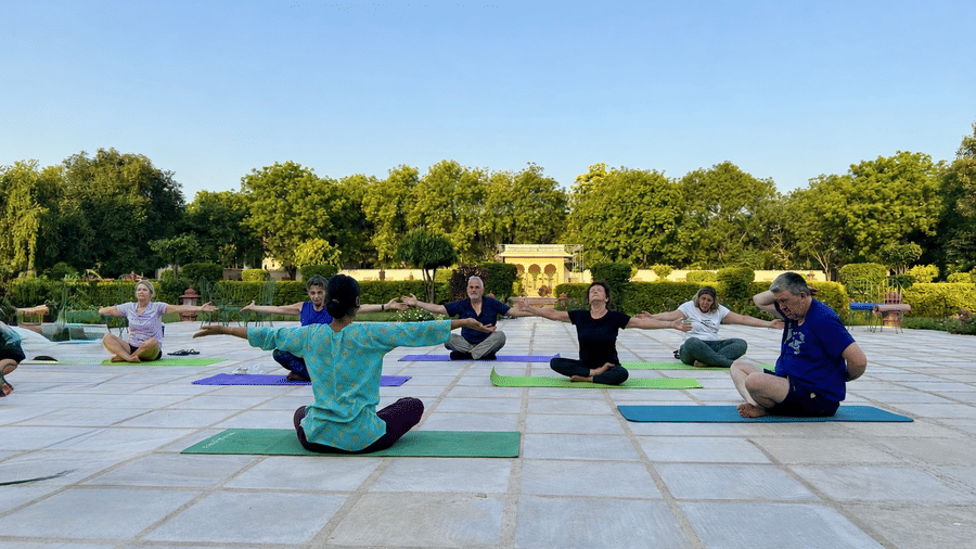 Sunrise yoga in the palace garden-Coprporate Offsite -Retreats-Resorts Near Delhi