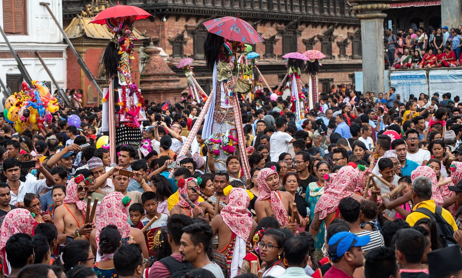 A crowd gathered to celebrate the Gai jatra festival