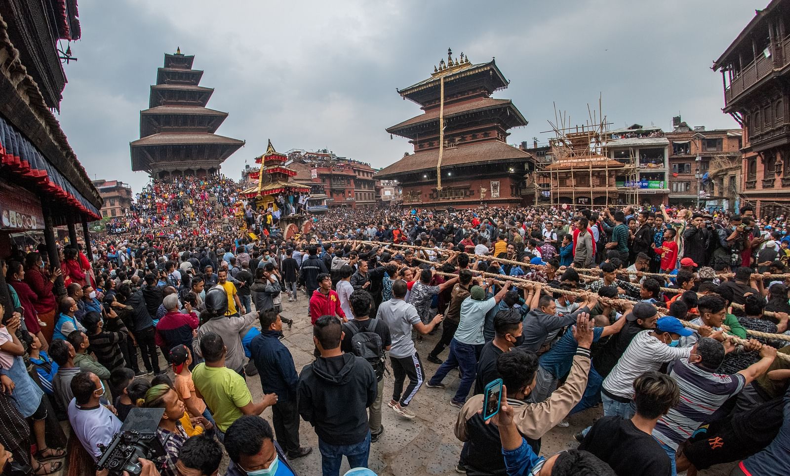 The bisket jatra where people have gathered to celebrate the festival
