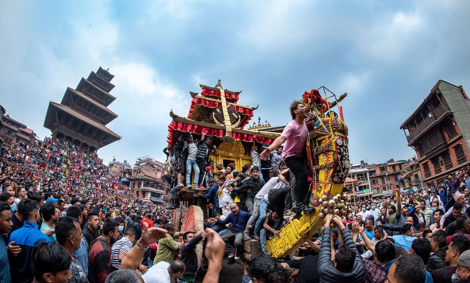 The bisket jatra where people have gathered to celebrate the festival