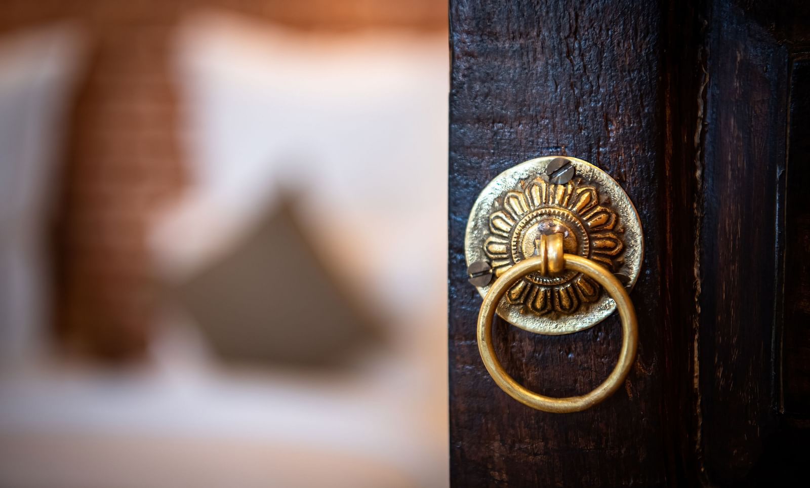  A door with a brass handle that leads into a room at The Nanee.