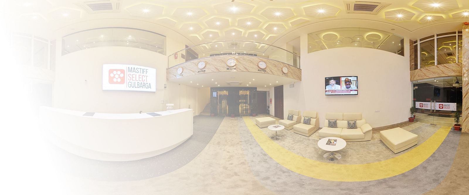 A panoramic view of the lobby at Mastiff Select, Kalaburagi