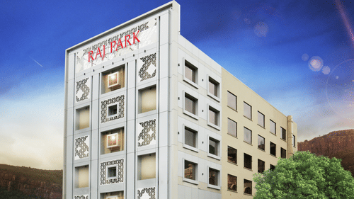 A design of the exterior facade of Hotel Raj Park - our Luxury Hotel in Tirupati