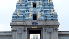 Facade of Sree Venkateshwara temple with the entrance in view 