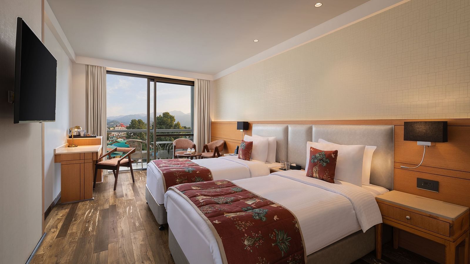 Premium Peaks room with a double bed and a television