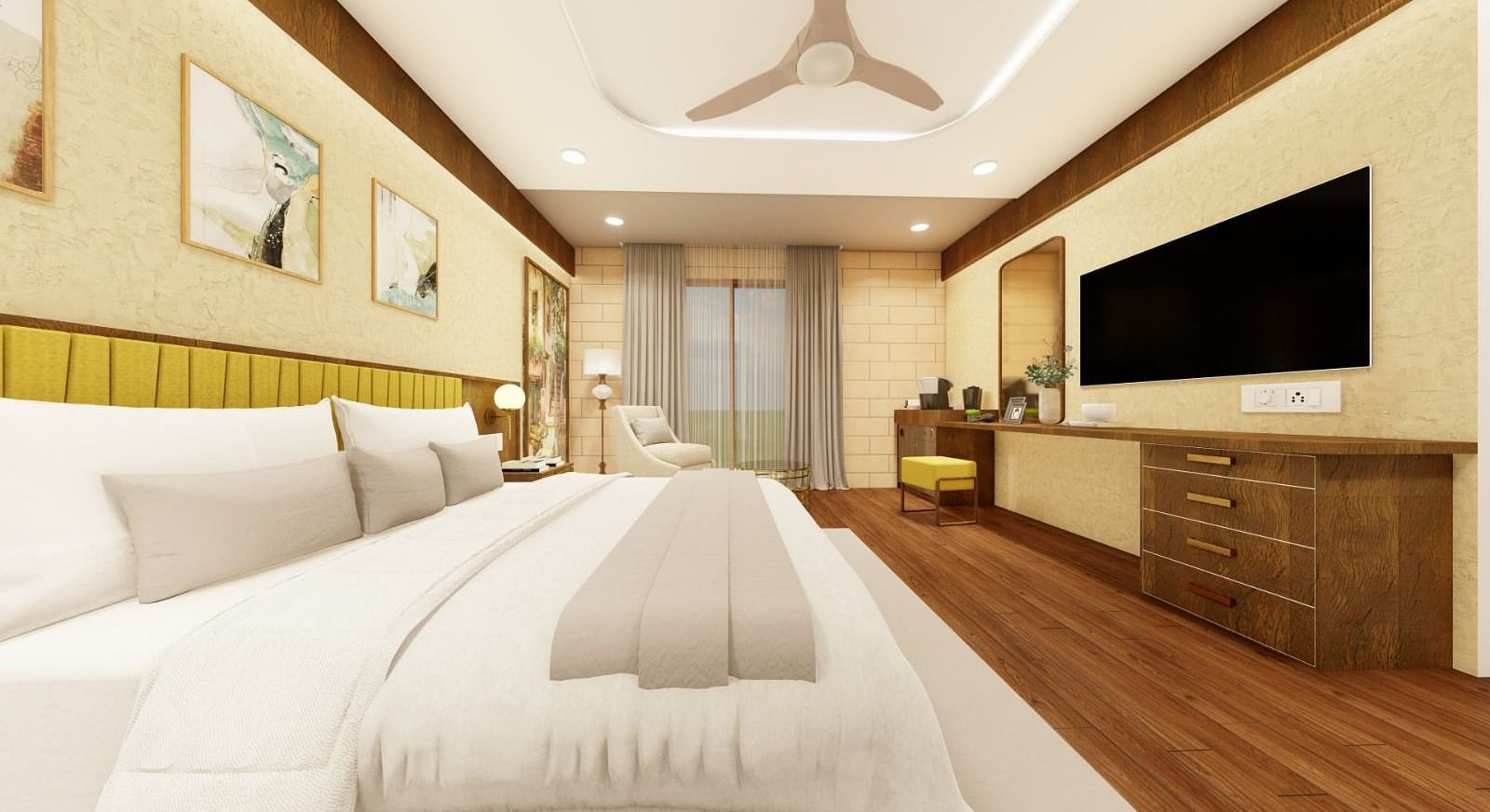 Close up view of the king size bed in Premium Room, Trishvam Symphony, Krishnagiri