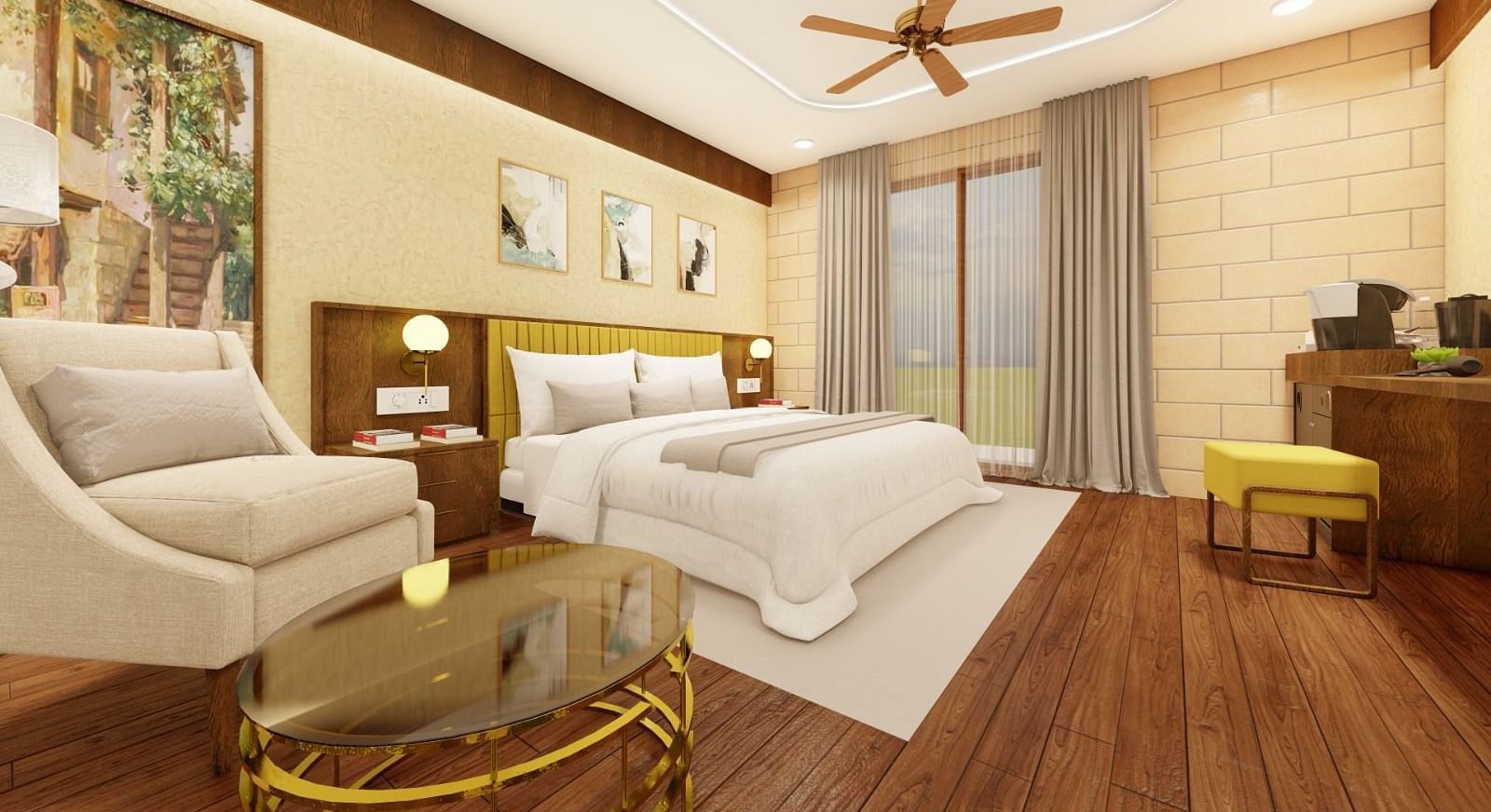 Plush Interiors and beddings of the Trishvam Private Pool Rooms at Trishvam Symphony, Krishnagiri