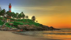 An overview of the Light house beach in Kovalam with different hues in the sky
