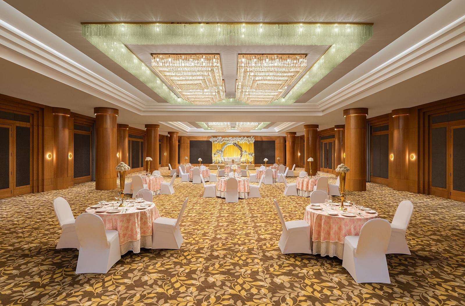 Seating arrangement in Orchid Hall at Essentia Luxury Hotel, Indore
