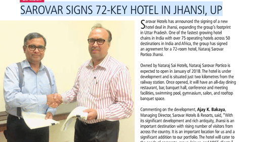 Expansion in Jhansi, Sarovar Hotels, Leading chain of hotels in India