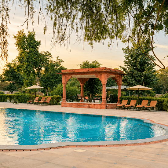 Sundeck and Poolside Pavilion-- Umaid Palace Dausa-Resort near jaipur