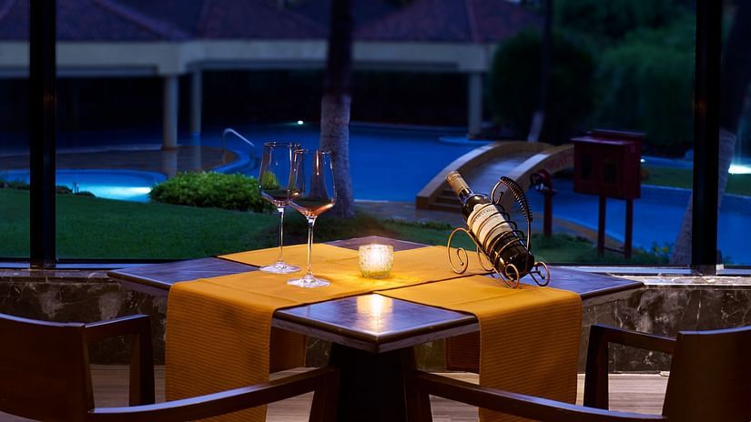 candlelight dinner with a view of our pool