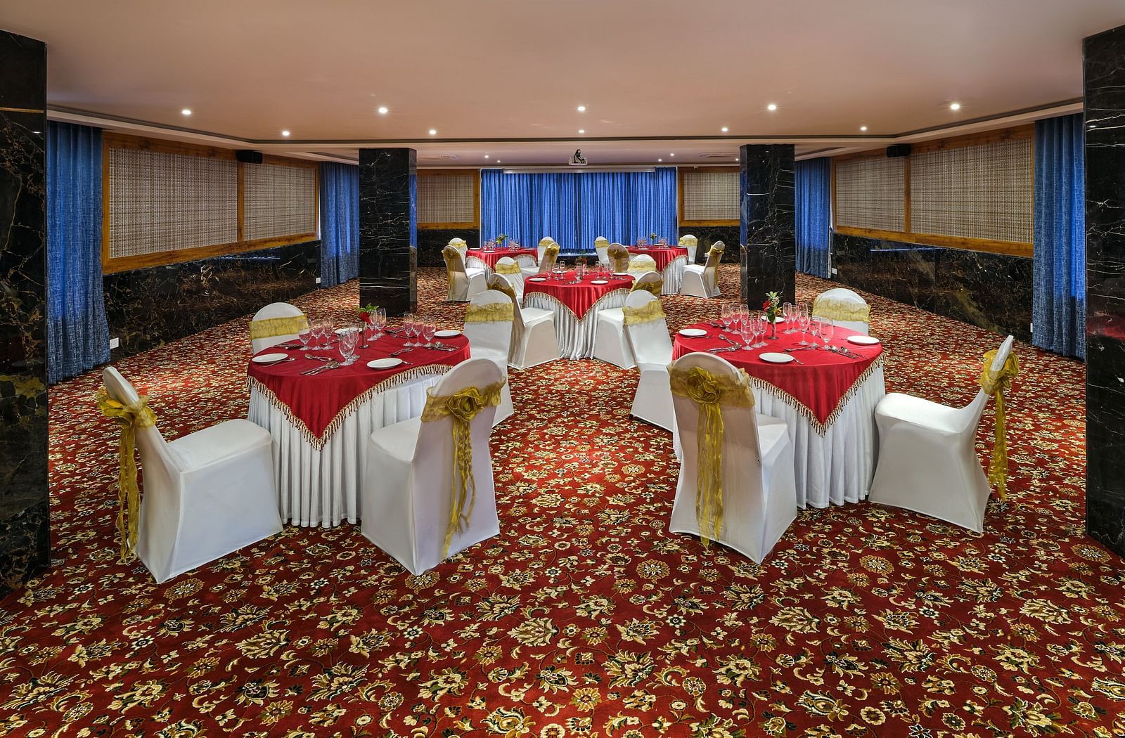 Seating arrangement in the Carnival banquet hall at Essentia Premier Hotel, Chennai