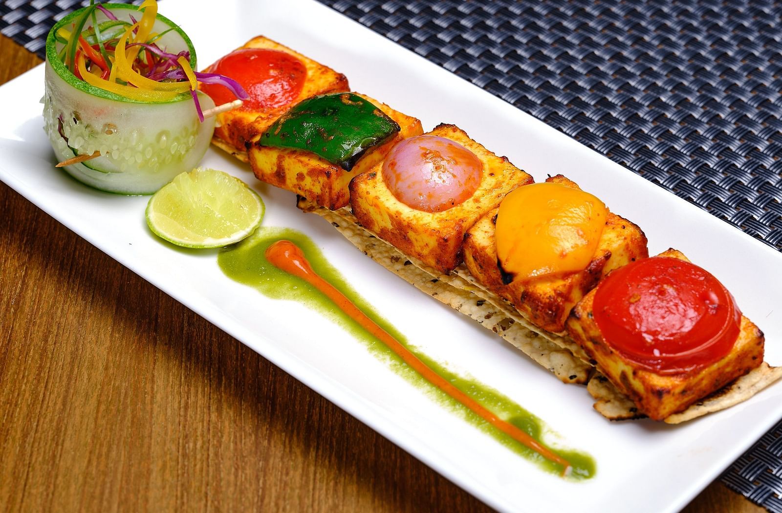 Paneer tikka served alongside some mint chutney at Essentia Premier Hotel, Chennai
