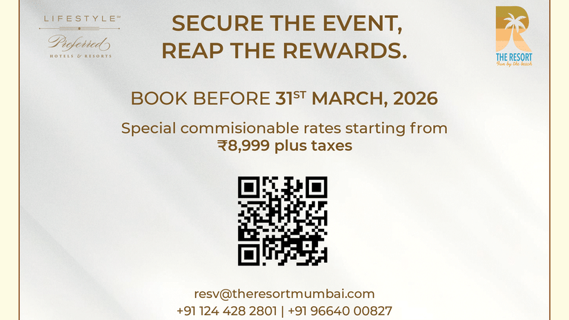 Promotional creative for Partner Rewards Booking Offer at The Resort Mumbai, offering special commissionable rates starting from INR 8,999 plus taxes and valid till 31st March, 2026.