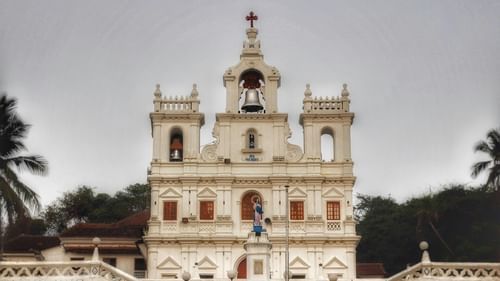Church in Goa with a white stone frontal facade