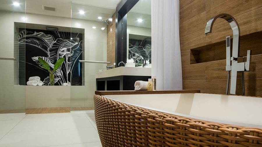 A close up shot of a bath tub in our bathroom - S Hotel Montego Bay, Jamaica