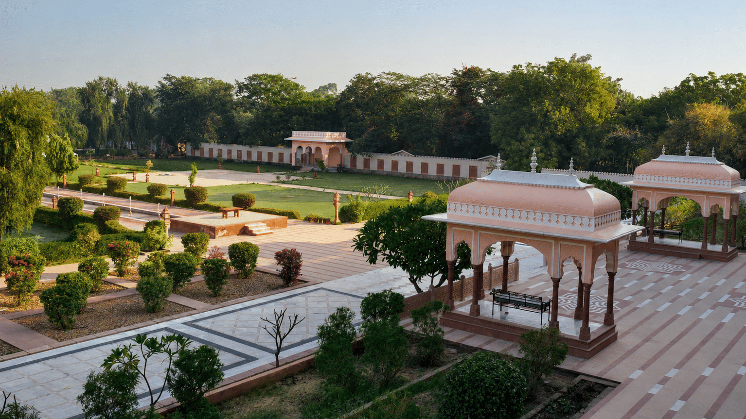 Dawn Over Tranquil Palace Gardens-Umaid Palace Dausa-Resort Near Jaipur