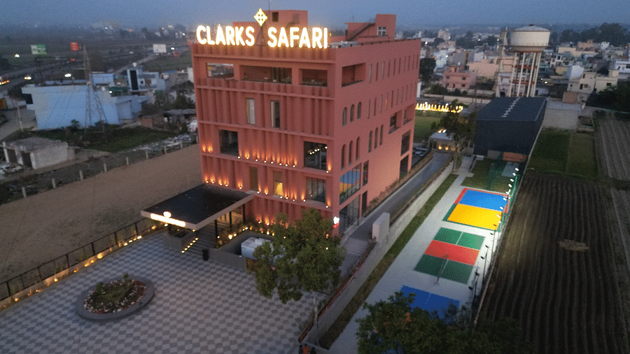Aerial view of Clarks Safari Haridwar during the evening.
