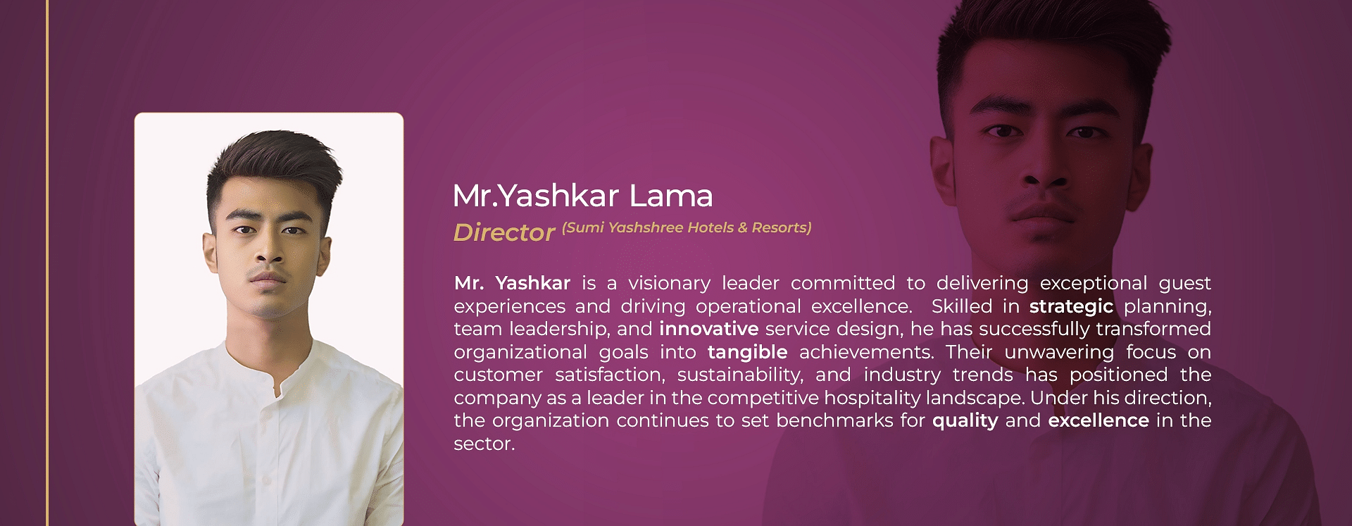 Leadership team slide showcasing Mr. Yashodhar Lama's professional background and role