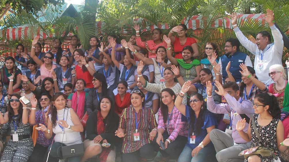 Water Kingdom - a big group of people posing for the camera