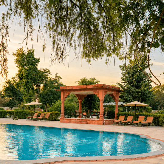 Sundeck and Poolside Pavilion-- Umaid Palace Dausa-Resort near jaipur
