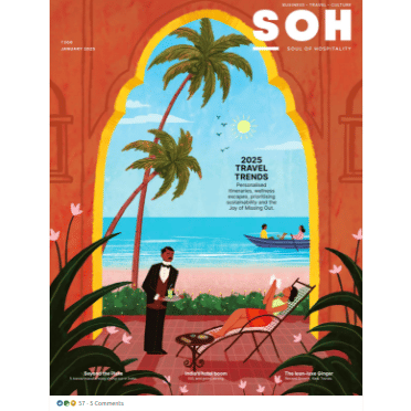 Vibrant magazine cover with Ananta Hotels & Resorts featured as a luxury travel destination.