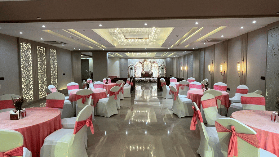 The interiors of the Crystal Hall featuring a shiny marble flooring at Hotel 91 Privé, Gurugram.