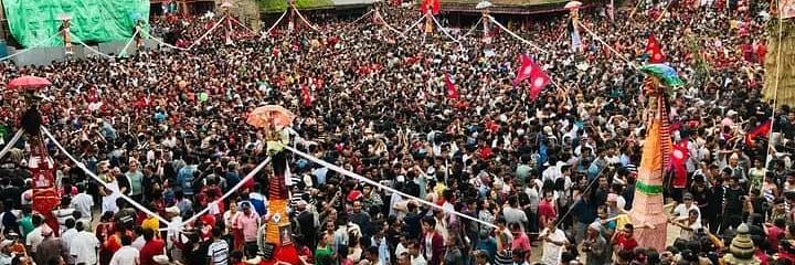 Crowd gathered to celebrate the Gai jatra festival