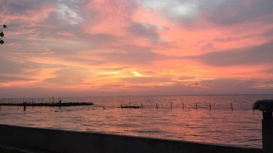 Pinkish-blue sky above sea - Rhythm Kumarakom