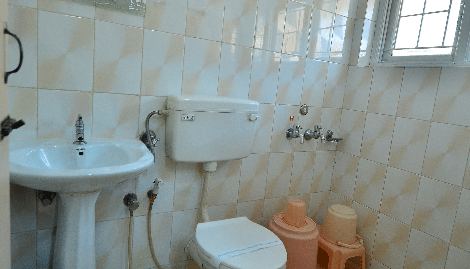Image of a washroom with sink and toilet at BN Tourist Home, Ooty.