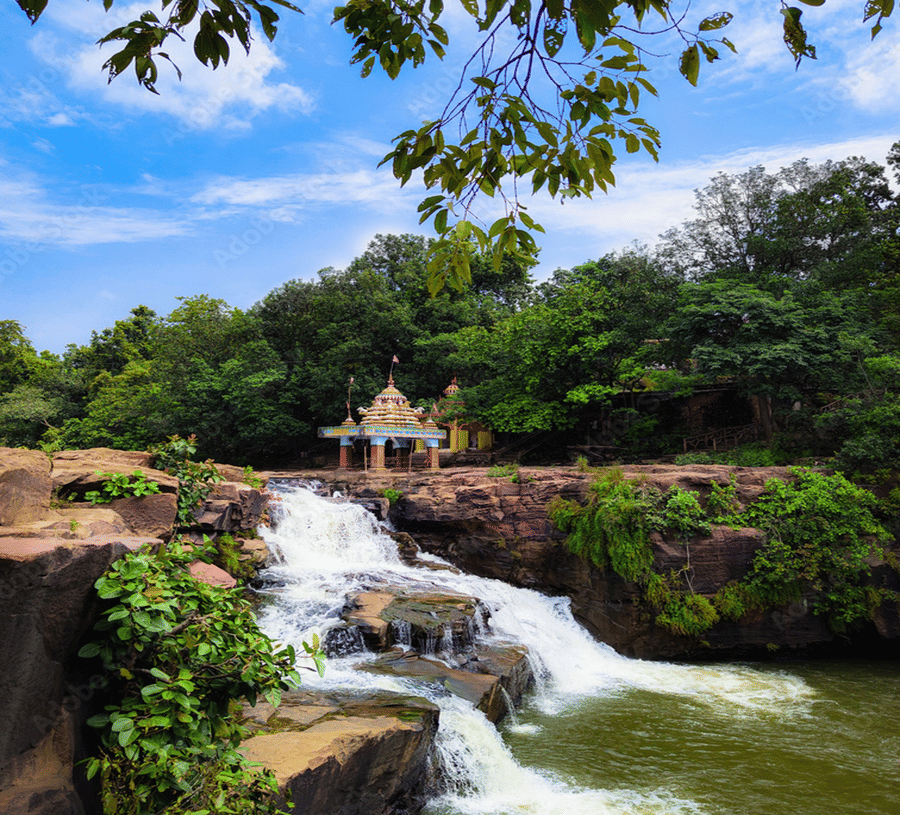 Scenic Koilighugar Waterfall surrounded by lush greenery near Jharsuguda