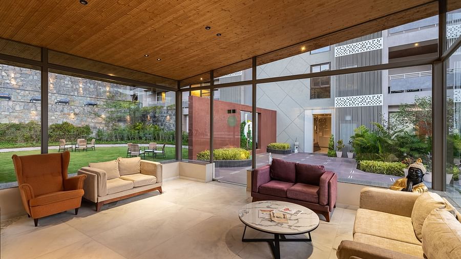 view of the lobby area with comfortable seating at Stone Wood Hotel, Kumbhalgarh