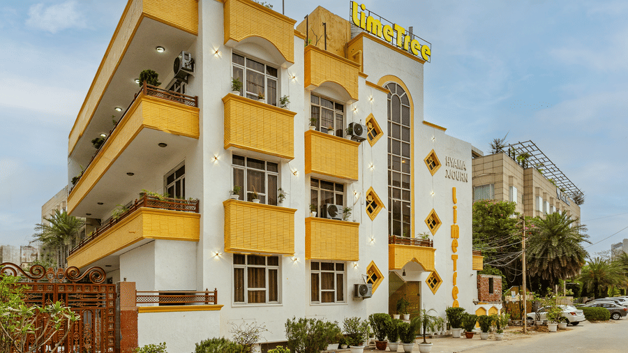 Daytime exterior view of the hotel building with modern architecture.