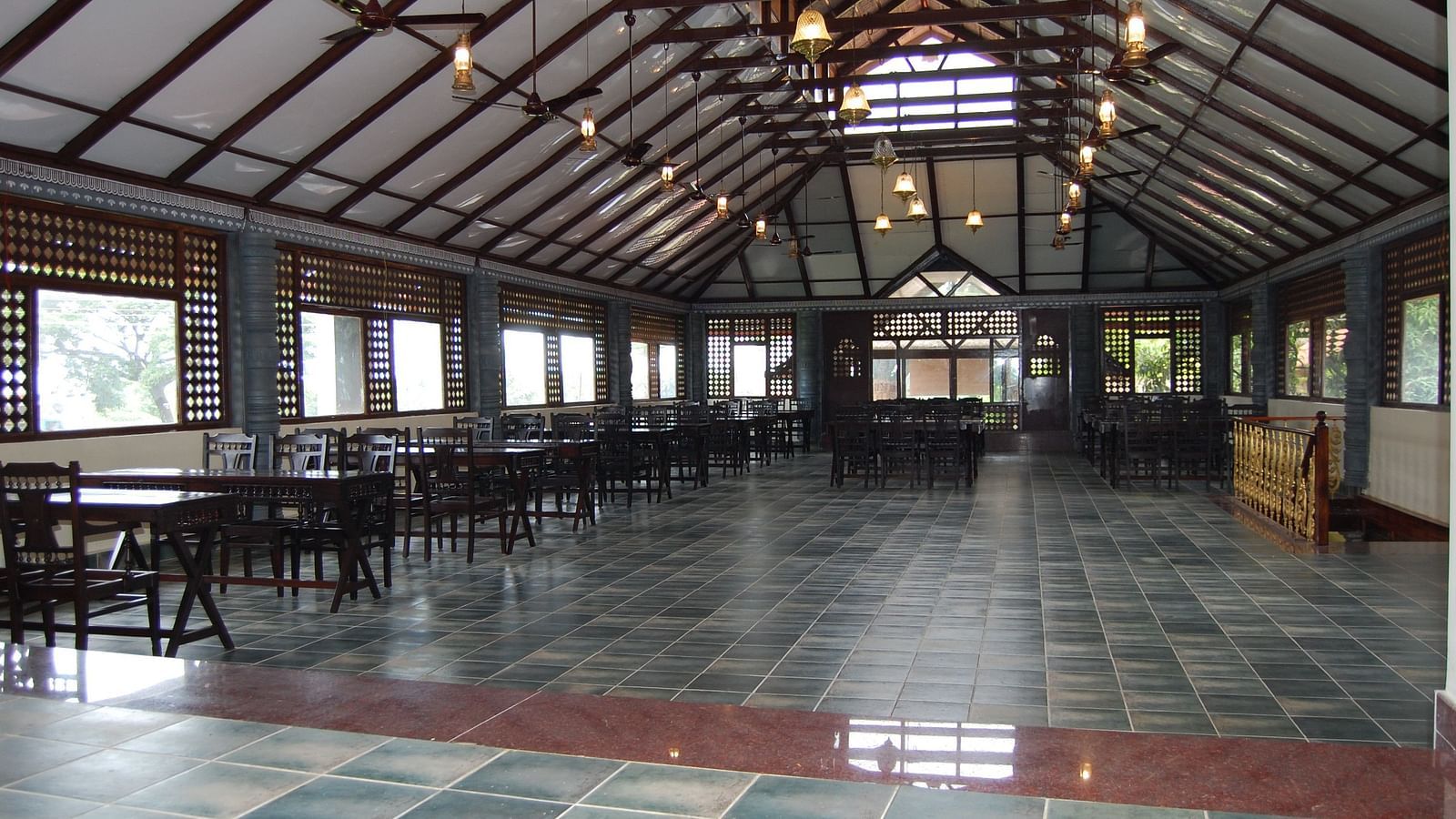 image of the upper level of the banquet hall at Hoysala Village Resort, Hassan