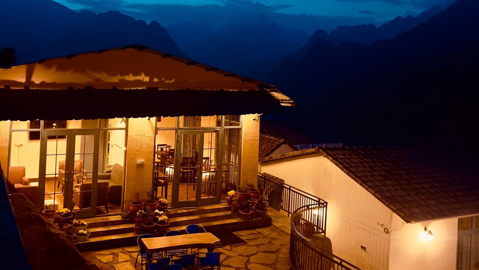 Aerial view of Faraway Cottages, Auli at night 