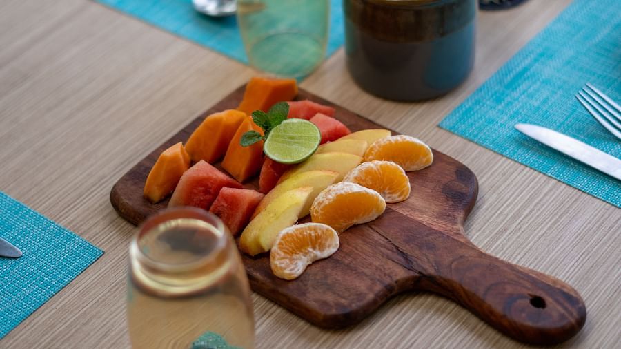 Sliced fruits arranged showcasing vibrant colours and fresh textures at BluSalzz Escapade Resort, Lansdowne
