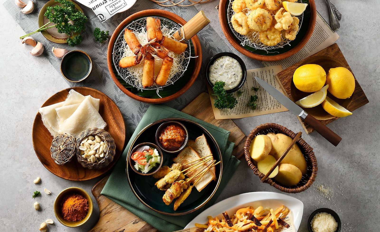 An assortment of appetisers placed on a table