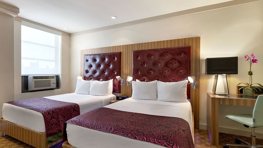 Double Beds with  a work desk a chair