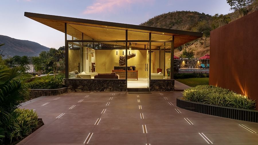 exterior of the reception area at Stone Wood Hotel, Kumbhalgarh