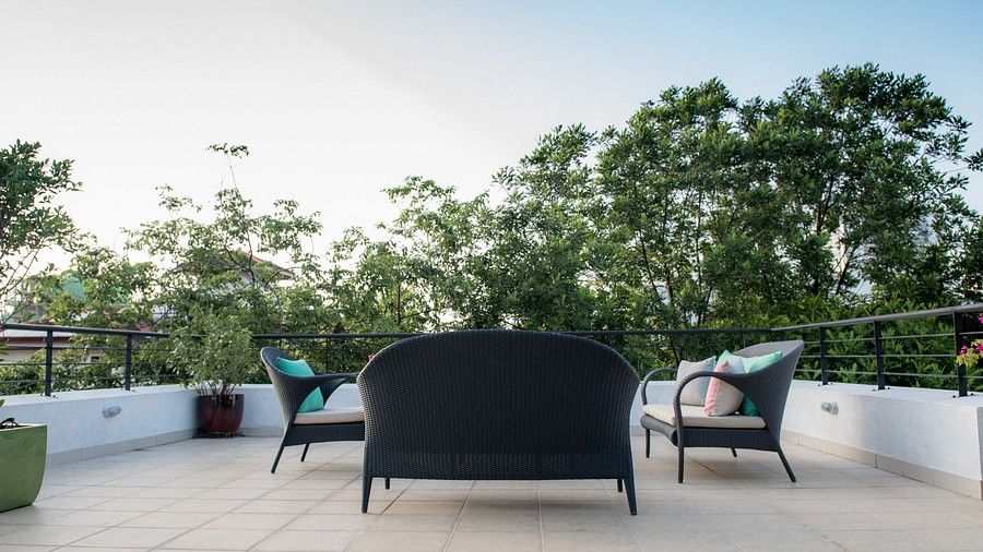 seating area on terrace of OTP hotel