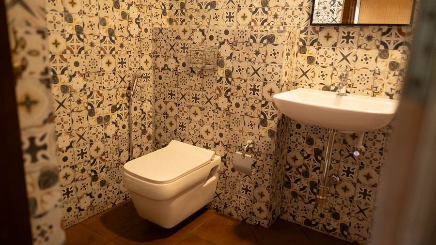 Image of a washroom with a sink and toilet at 2bhk Studio Apartment, Vistar Holidays, Goa.