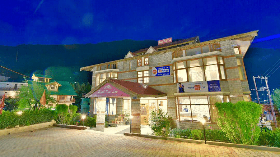 Facade of DLS Hotel Devlok, Manali at night