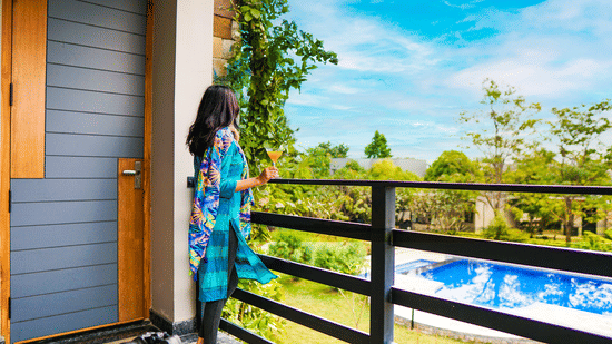 Balcony with garden view in Pool Side Suite- The Golden tusk