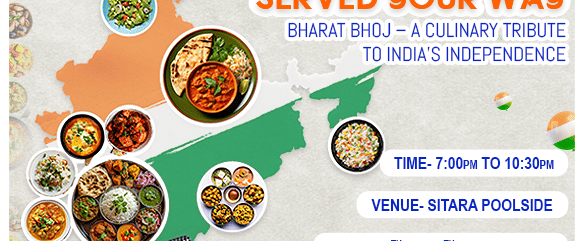 A culinary tribute to India's Independence offered by Sitara Luxury Hotel. It features different kind of dishes which will be provided at Sitara Poolside from 15th to 17th August. The rates starts from 949 rupees per person.