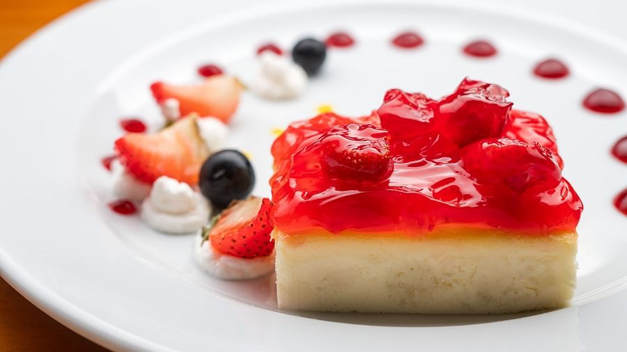 A delicious cake served as a dessert at our restaurant in Montego Bay - S Hotel Montego Bay, Jamaica