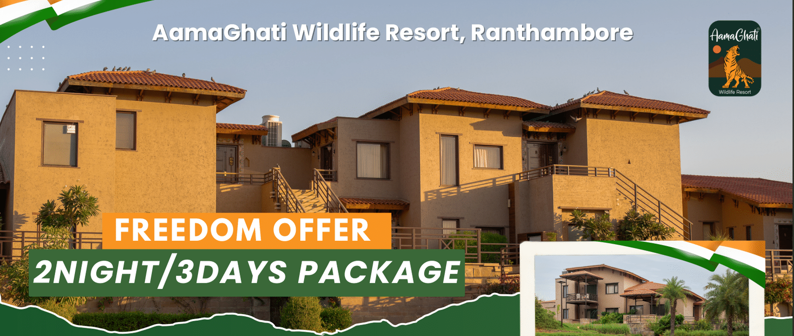 Banner for independence day package at Amaghati Resorts.