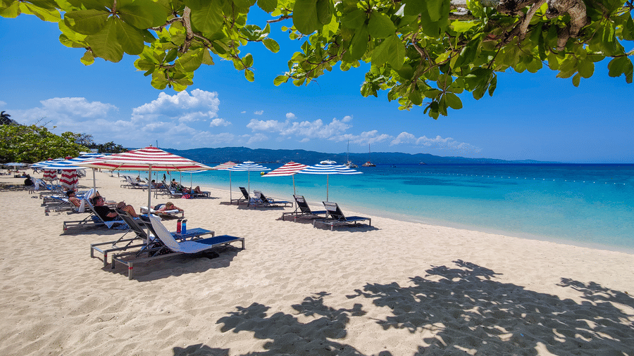 A view of the sun loungers by the side of a sea - S Hotel Montego Bay, Jamaica