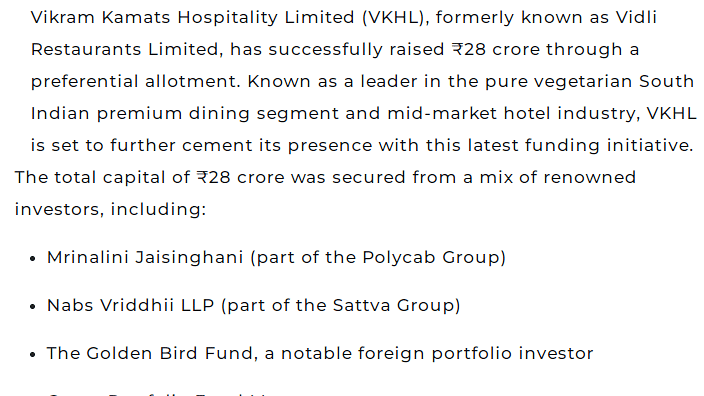 An image of Hospitality News Article which states that Vikram Kamats Hospitality Limited Raises ?28 Crore Equity to Accelerate Growth and Nationwide Expansion
